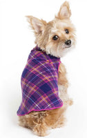 Stretch Fleece Dog Coat, Stretchy Pet Sweater, Machine Washable Pullover for Winter and Fall, Mulberry Plaid, 16